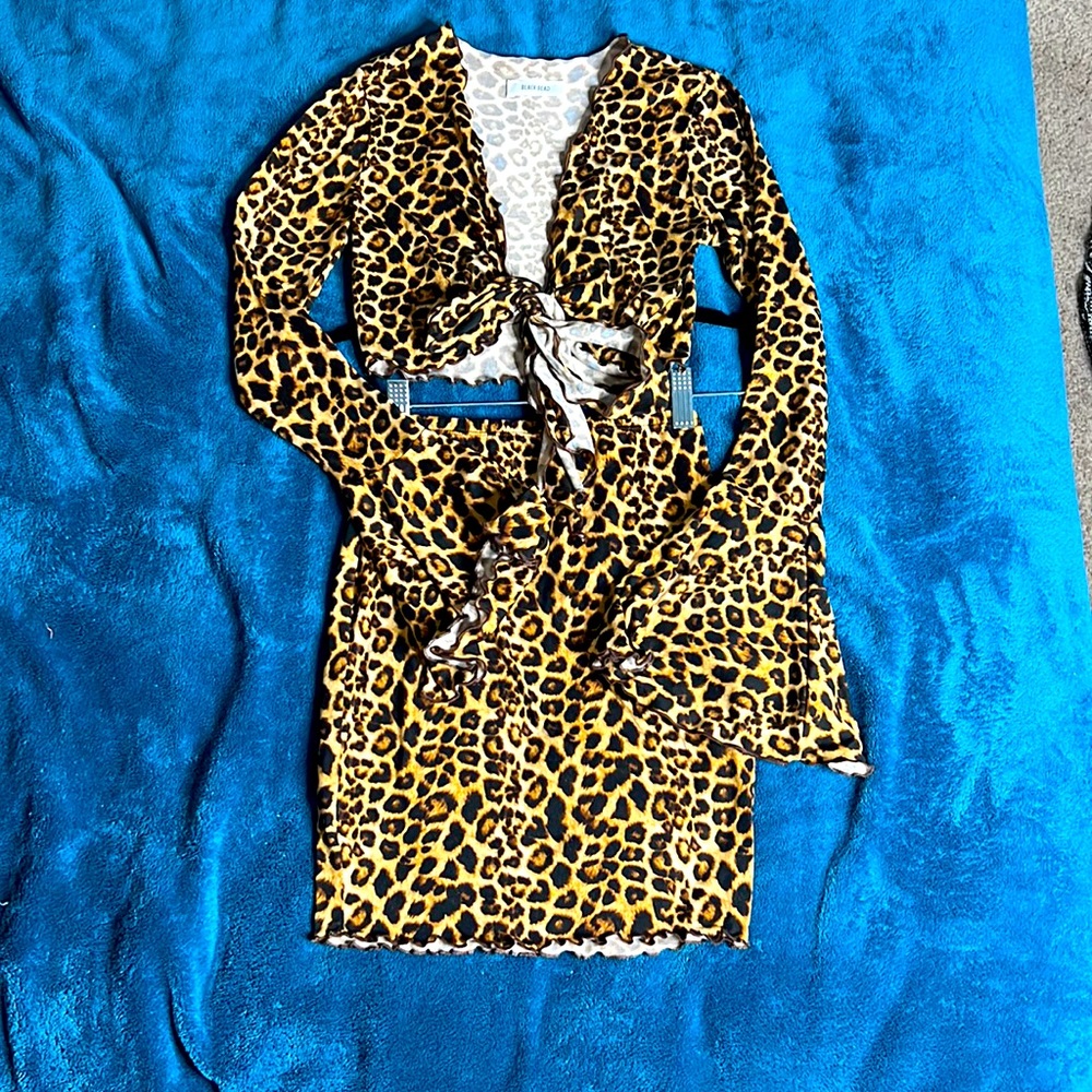 Cheetah Print Two Piece Skirt Set